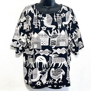 Jaeger Woman Animal Print Bohemian Top Blouse Size L